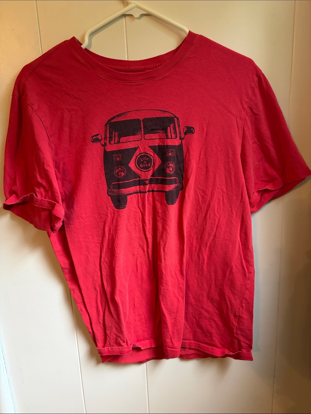 Life Is Good Red Crewneck Tee with Subtle Logo